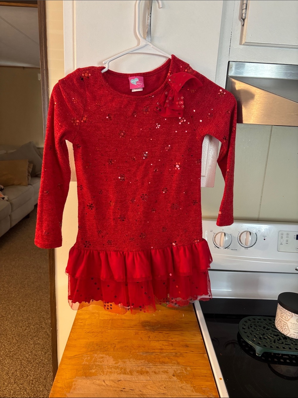 Girls' Red Sequin Ruffle Hem Formal Dress